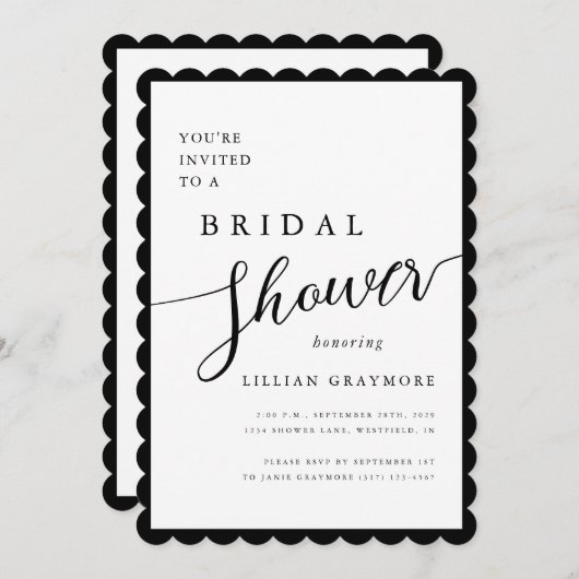 Invitation Script romantique moderne Fête des mariées à bascu (Devant / Derrière)