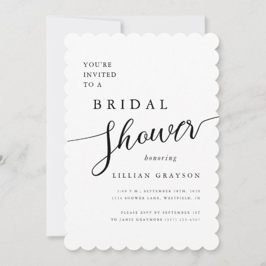 Invitation Script romantique moderne Fête des mariées de sain (Devant)