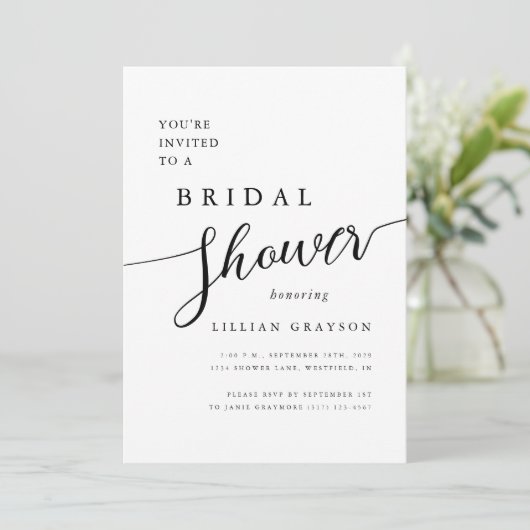 Invitation Script romantique moderne Fête des mariées noir &  (Debout devant)