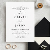 Invitation Script romantique moderne Mariage noir et blanc