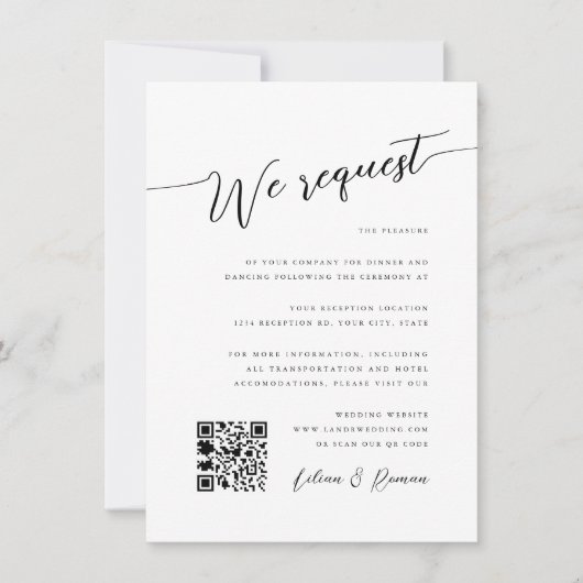 Invitation Script romantique Noir & Blanc Mariage Réception (Devant)