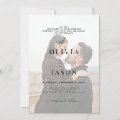 Invitation Script romantique noir blanc photo QR Code Mariage (Devant)