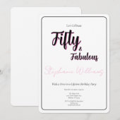 Invitation Script rose 50 ans et fabuleux Fête d'anniversaire (Devant / Derrière)