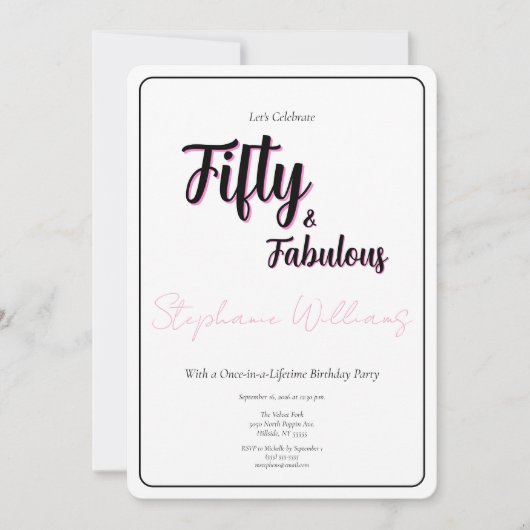 Invitation Script rose 50 ans et fabuleux Fête d'anniversaire (Devant)