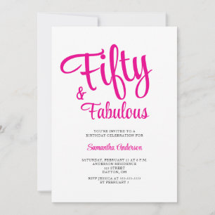 Invitation Script rose 50 ans et fabuleux pour une fête d'ann