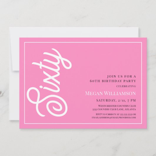 Invitation Script rose et blanc moderne 60e anniversaire (Devant)