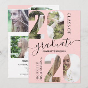 Invitation Script rose moderne 5 photos 2020 graduation