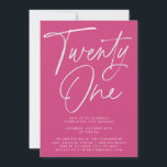Invitation Script rose moderne minimaliste 21e anniversaire<br><div class="desc">Script moderne minimaliste 21e anniversaire Invitation à la fête de Magenta - Un design simple et moderne avec script de calligraphie moderne en noir et blanc. Notre modèle de haute qualité facilite la personnalisation de votre invitation.</div>