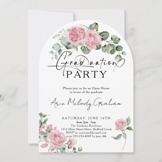Invitation Script rose moderne roses de graduation photo (Devant)
