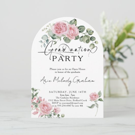 Invitation Script rose moderne roses de graduation photo (Debout devant)