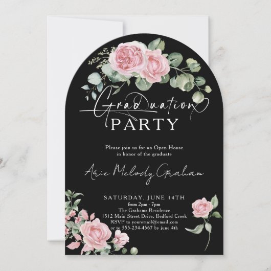 Invitation Script rose moderne roses de graduation photo (Devant)