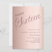 Invitation Script rose or élégant Sweet 16 (Devant)