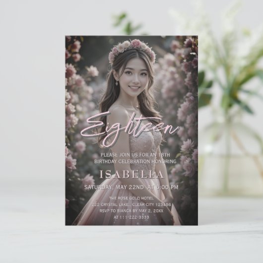 Invitation Script rose vif Dix-huit photo 18e anniversaire (Debout devant)