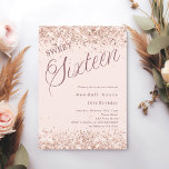 Invitation Script rose vif moderne Sweet 16<br><div class="desc">Une invitation Sweet 16 moderne. Un arrière - plan rose pâle et doux et le mot Seize écrit avec de grandes lettres. Décoré de faux étincelles,  confettis. Personnalisez et ajoutez un nom et des détails du parti.</div>