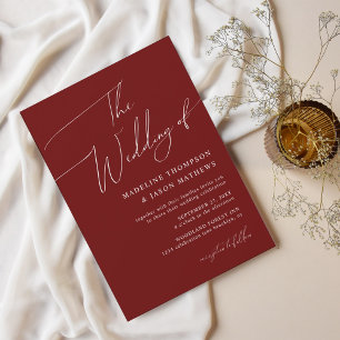 Invitation Script rouge bordeaux simple moderne Le Mariage