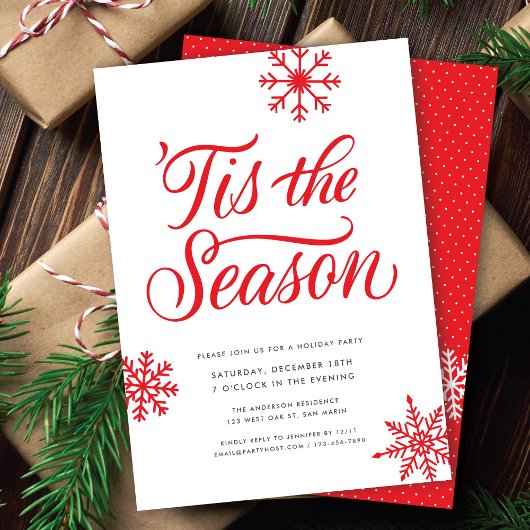Invitation Script Rouge Moderne 'Tis Season Christmas Party