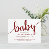 Invitation Script rouge simple | Baby shower aux cerises (Debout devant)