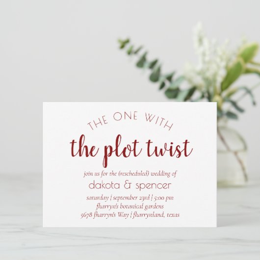 Invitation Script rouge simple | Un avec torsion Mariage (Debout devant)