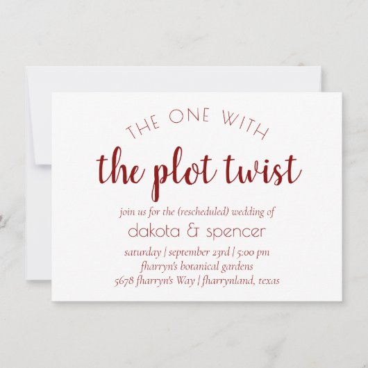 Invitation Script rouge simple | Un avec torsion Mariage (Devant)