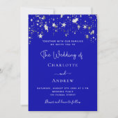 Invitation Script Royal blue silver stars mariage (Devant)