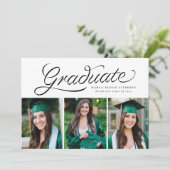 Invitation Script ruban diplômé tendance trois photo (Debout devant)