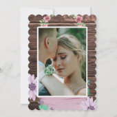 Invitation Script Rustique à fleurs en bois et mariage photo (Dos)