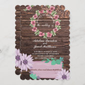 Invitation Script Rustique à fleurs en bois et mariage photo (Devant / Derrière)