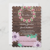 Invitation Script Rustique à fleurs en bois et mariage photo (Devant)