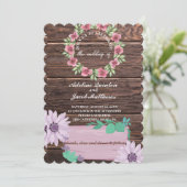 Invitation Script Rustique à fleurs en bois et mariage photo (Debout devant)