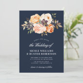 Invitation Script rustique automne floral marine bleu mariage (Debout devant)