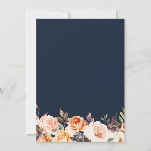 Invitation Script rustique automne floral marine bleu mariage (Dos)