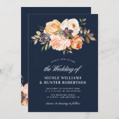 Invitation Script rustique automne floral marine bleu mariage (Devant / Derrière)