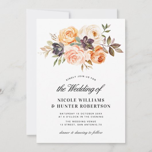 Invitation Script rustique automne mariage floral (Devant)