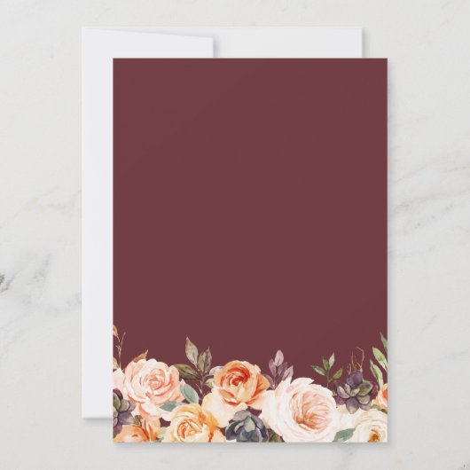 Invitation Script rustique automne mariage floral (Dos)