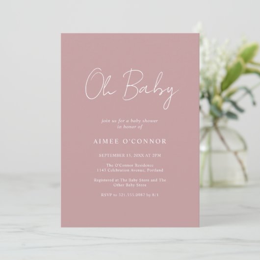 Invitation Script rustique Dusty Rose Simple Baby shower fill (Debout devant)