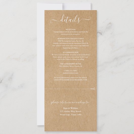 Invitation Script rustique Élégant Tout en un Mariage (Dos)