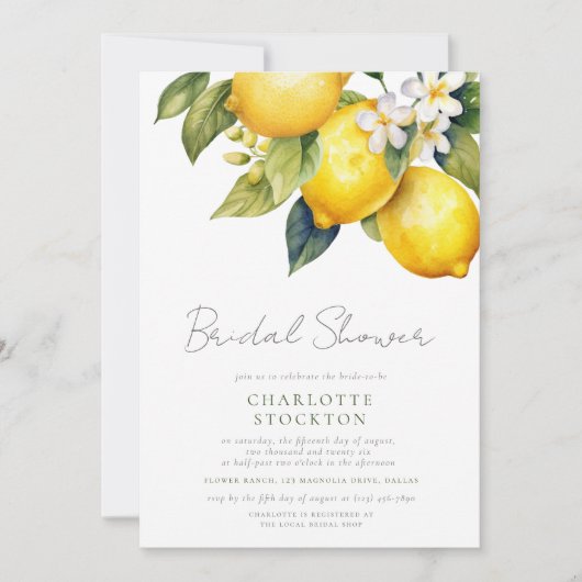 Invitation Script rustique Fête des mariées de citron méditer (Devant)