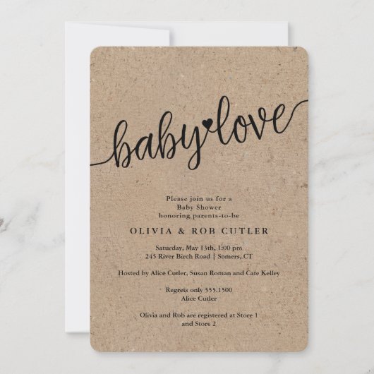 Invitation Script rustique Kraft Baby Love Douche (Devant)