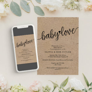 Invitation Script rustique Kraft Baby Love Douche