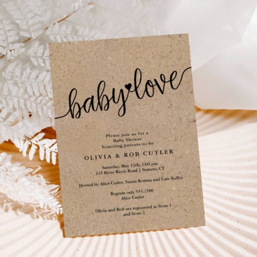 Invitation Script rustique Kraft Baby Love Douche