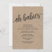 Invitation Script rustique Kraft Oh Babies Baby shower jumeau (Devant)