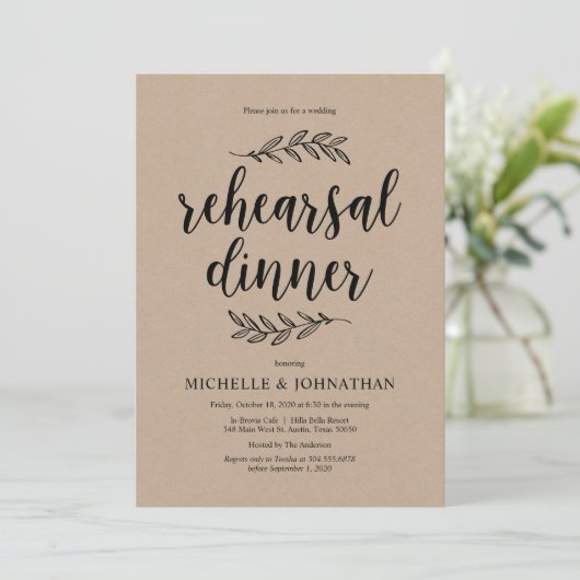 Invitation Script rustique, kraft rustique, Dîner de répétiti (Debout devant)