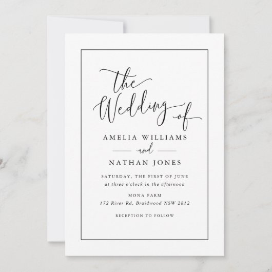 Invitation Script rustique Mariage noir blanc (Devant)