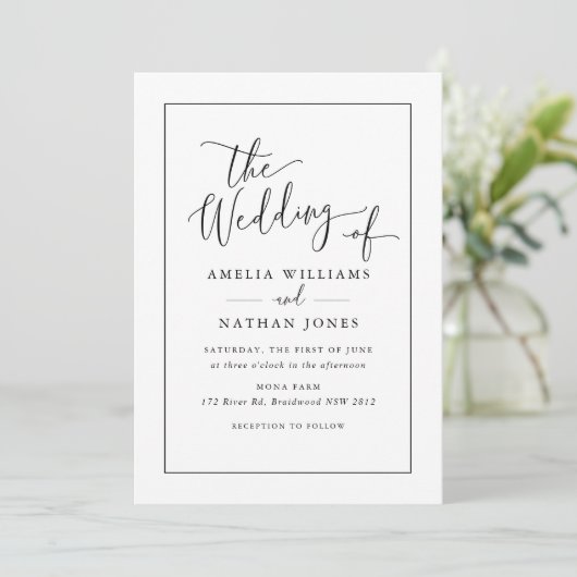 Invitation Script rustique Mariage noir blanc (Debout devant)