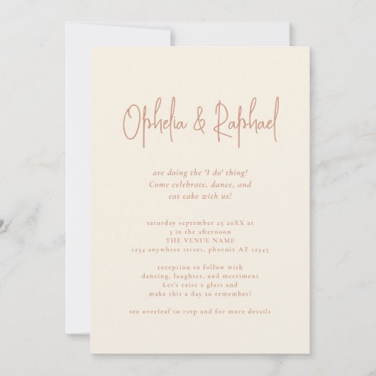 Invitation Script rustique QR Code Boho Cream Mariage (Devant)