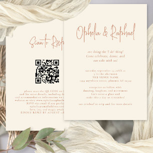 Invitation Script rustique QR Code Boho Cream Mariage