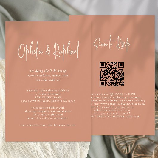 Invitation Script rustique QR Code Boho Terracotta mariage