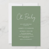 Invitation Script Rustique Sage Vert Simple Baby shower moder (Devant)