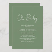 Invitation Script Rustique Sage Vert Simple Baby shower moder (Devant / Derrière)