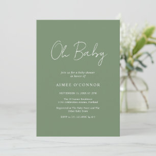 Invitation Script Rustique Sage Vert Simple Baby shower moder